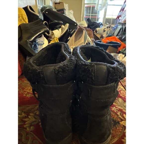 Timberland Black Leather Fleece Lined Lace Up Winter Boots Women's 8.5 - Picture 5 of 7